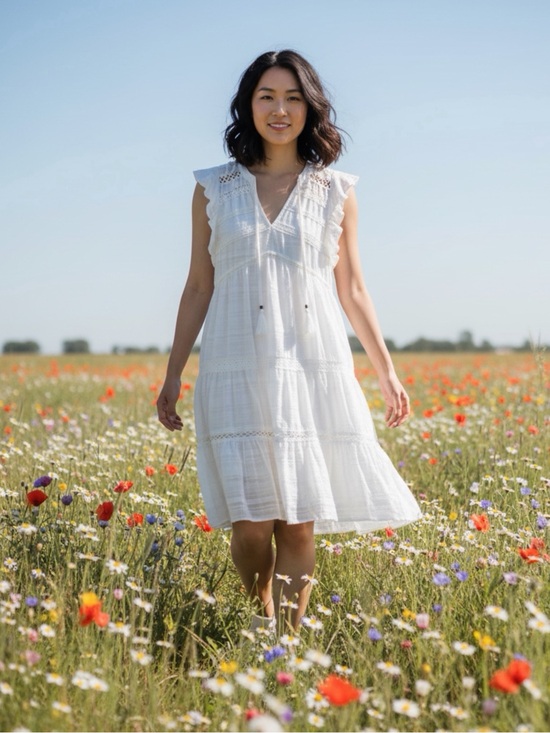 Knox Rose Dresses & Skirts - Knox Rose Women’s XS White Flutter Sleeve Peasant Mini Dress Boho 100% Cotton
